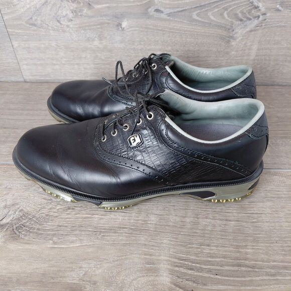 FootJoy DryJoy Tour Golf Shoes Men 9.5 Black Leather Waterproof Soft Spike 53676 - Picture 5 of 12